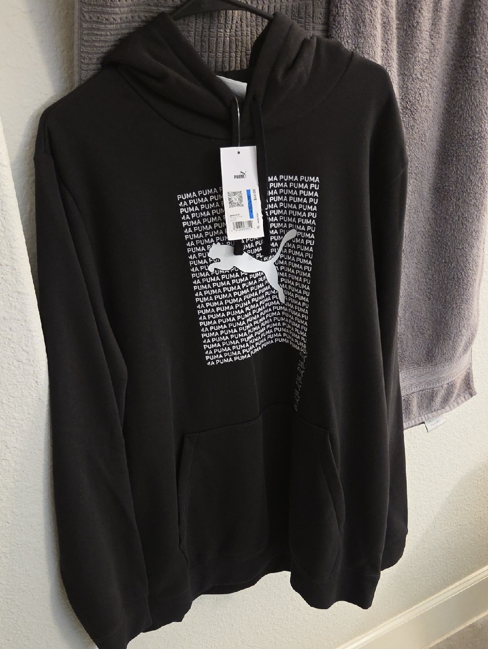 Puma Black Pullover Hoodie with White Repeated Logo